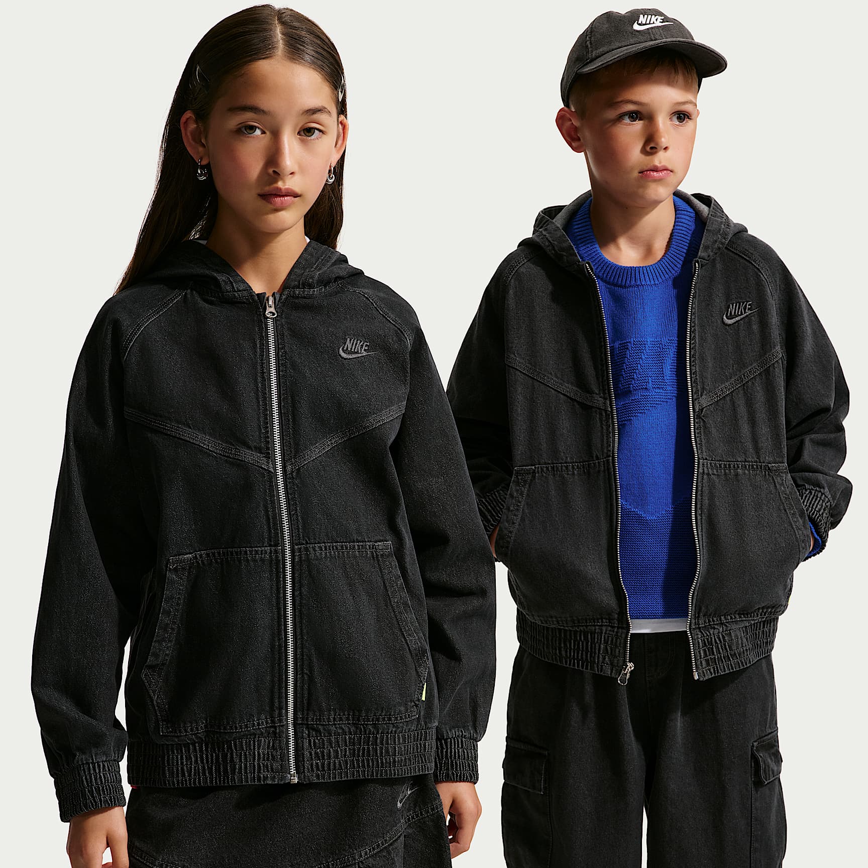 Nike Sportswear Collection Big Kids' Full-Zip Hooded Denim Jacket